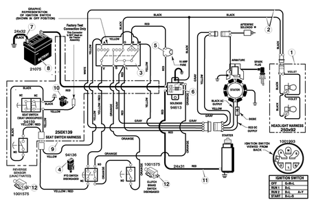 Electrical System Diagram and Parts List for 405000X8E 2005 Briggs and Stratton Lawn Tractor